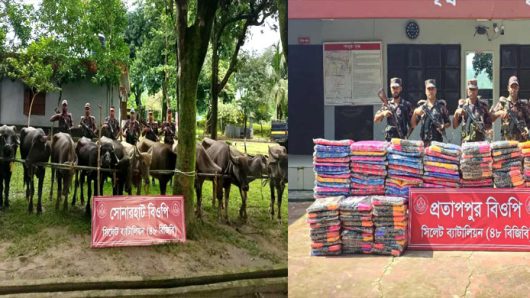 সিলেট ও সুনামগঞ্জ সী মা ন্তে কোটি টাকার চোরাই পণ্য আ টক