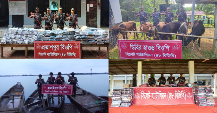 সিলেট সীমান্তে কোটি টাকার চোরাই পণ্য জ-ব্দ