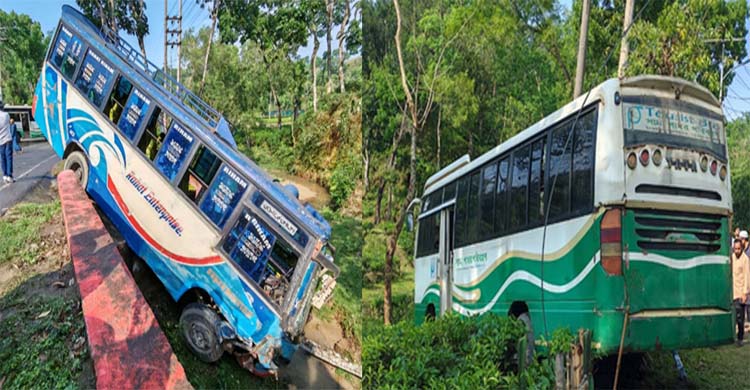 সিলেটে মুখোমুখী সং ঘ র্ষ এড়াতে দুই বাস খাদে, আ হ ত ৯