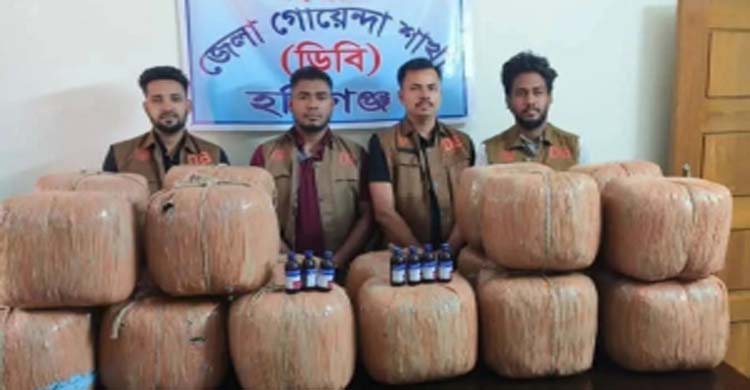 হবিগঞ্জে ডিবির অ ভি যা নে ১২৯ কেজি গাঁজা উদ্ধার, আ ট ক ১