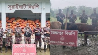 জৈন্তাপুর কানাইঘাটে ৫৪ লাখ টাকার বেশি ভা র তী য় চোরাচালানী মালামাল জ*ব্দ
