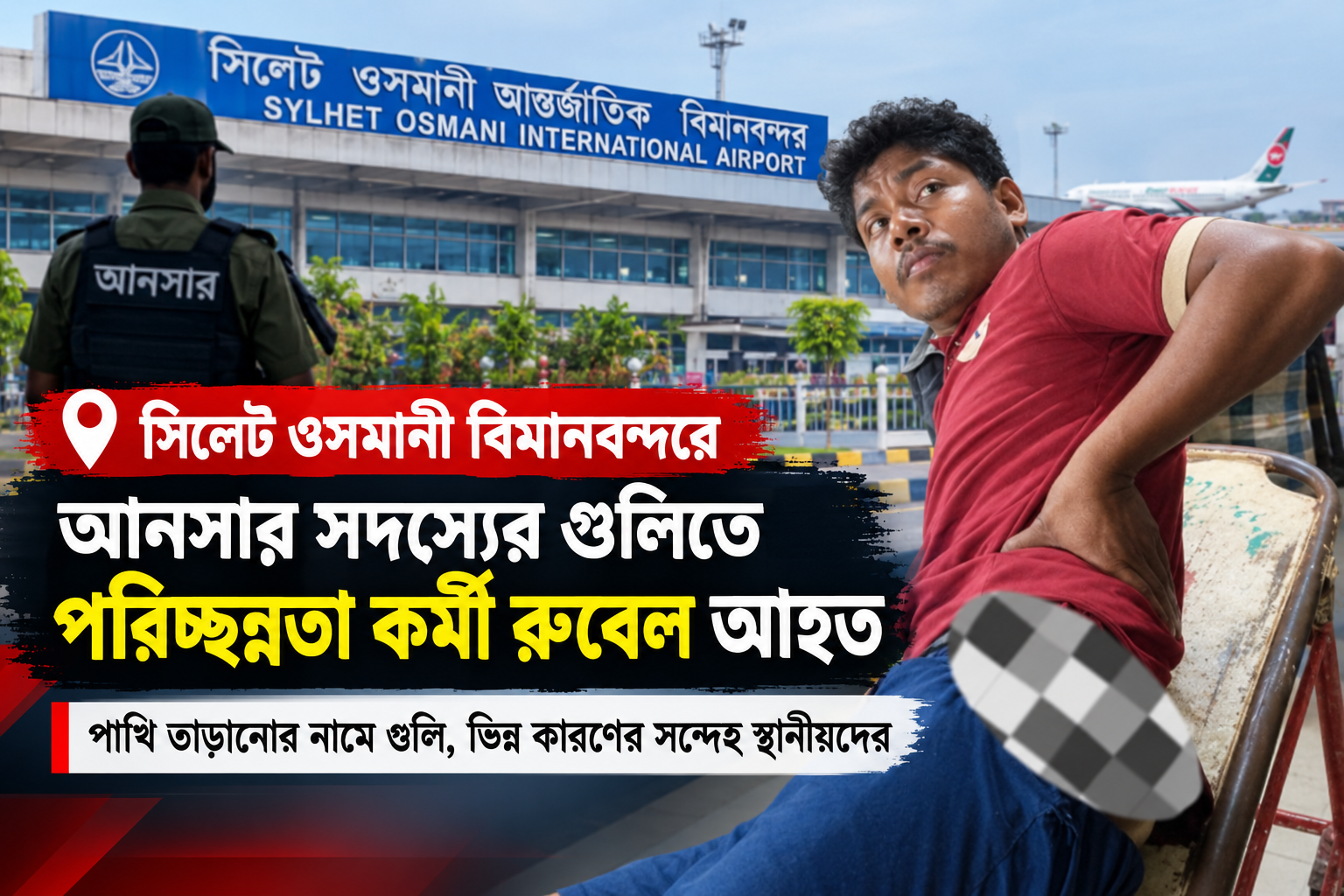 সিলেট ওসমানী বিমানবন্দরে পাখি তাড়াতে আনাসারের গুলিতে পরিচ্ছন্নতাকর্মী আহত